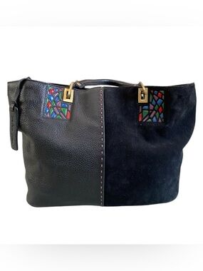 Sabrina Scala genuine leather and suede black tote(No Strap)